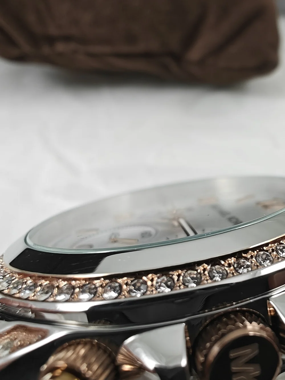 Michael Kors Women's Silver and Rose Gold-Tone Chronograph Watch NEW BATTERY